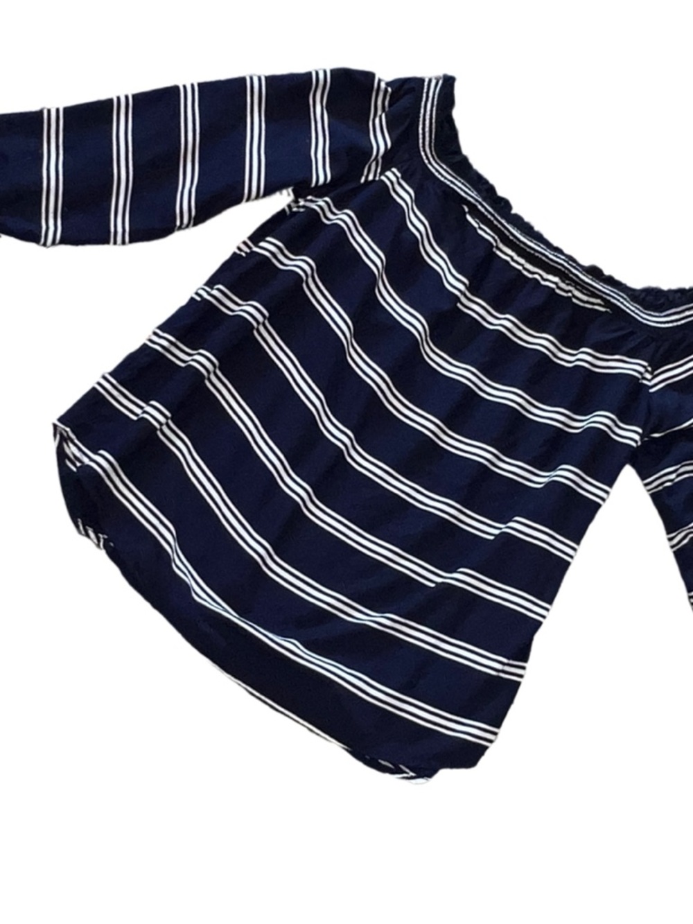 Striped Off-Shoulder Navy and White Blouse